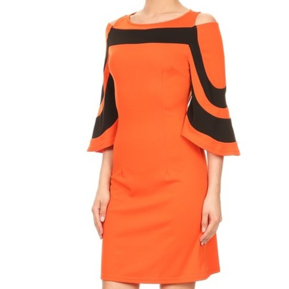 ☺ Colorblock Cold Shoulder Dress - Picture 4 of 5